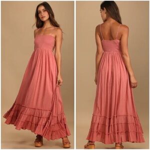 Lulu's Dusty Rose Maxi Dress with Smocked Bodice